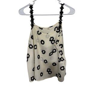 Sugarmint Cami Tank Top Ivory with Black Daisies Design Womans L